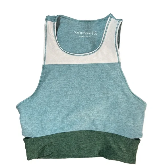 Outdoor Voices Tri Tone Slashback Crop Top Green Blue Size XS - Picture 2 of 6